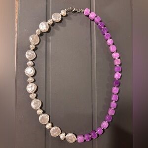 Chic Pearl and Purple Bead Necklace